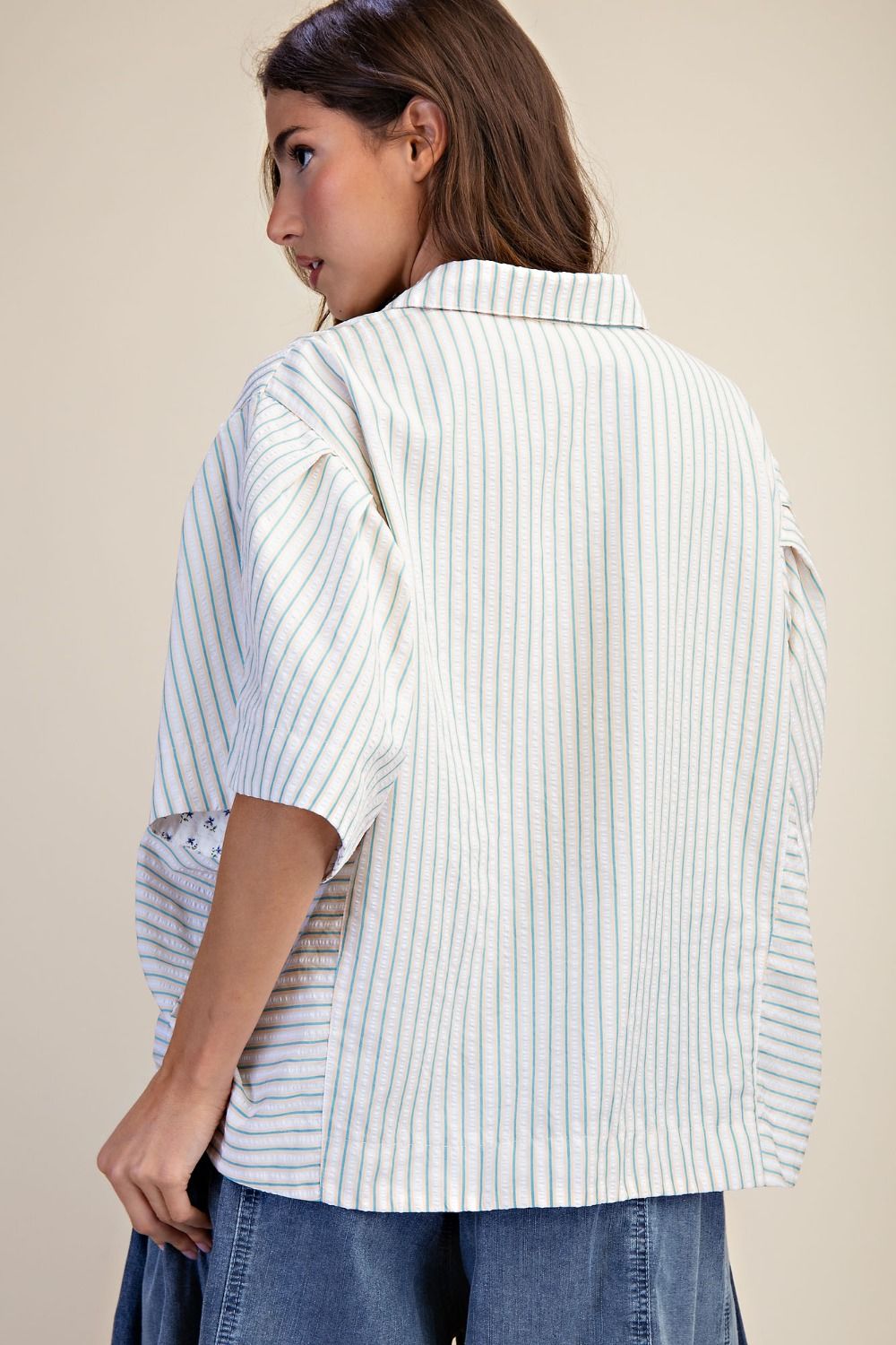 Aqua Stripe Button-down Top-Apparel-Easel-LouisGeorge Boutique, Women’s Fashion Boutique Located in Trussville, Alabama