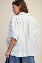 Aqua Stripe Button-down Top-Apparel-Easel-LouisGeorge Boutique, Women’s Fashion Boutique Located in Trussville, Alabama