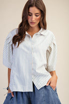 Aqua Stripe Button-down Top-Apparel-Easel-LouisGeorge Boutique, Women’s Fashion Boutique Located in Trussville, Alabama