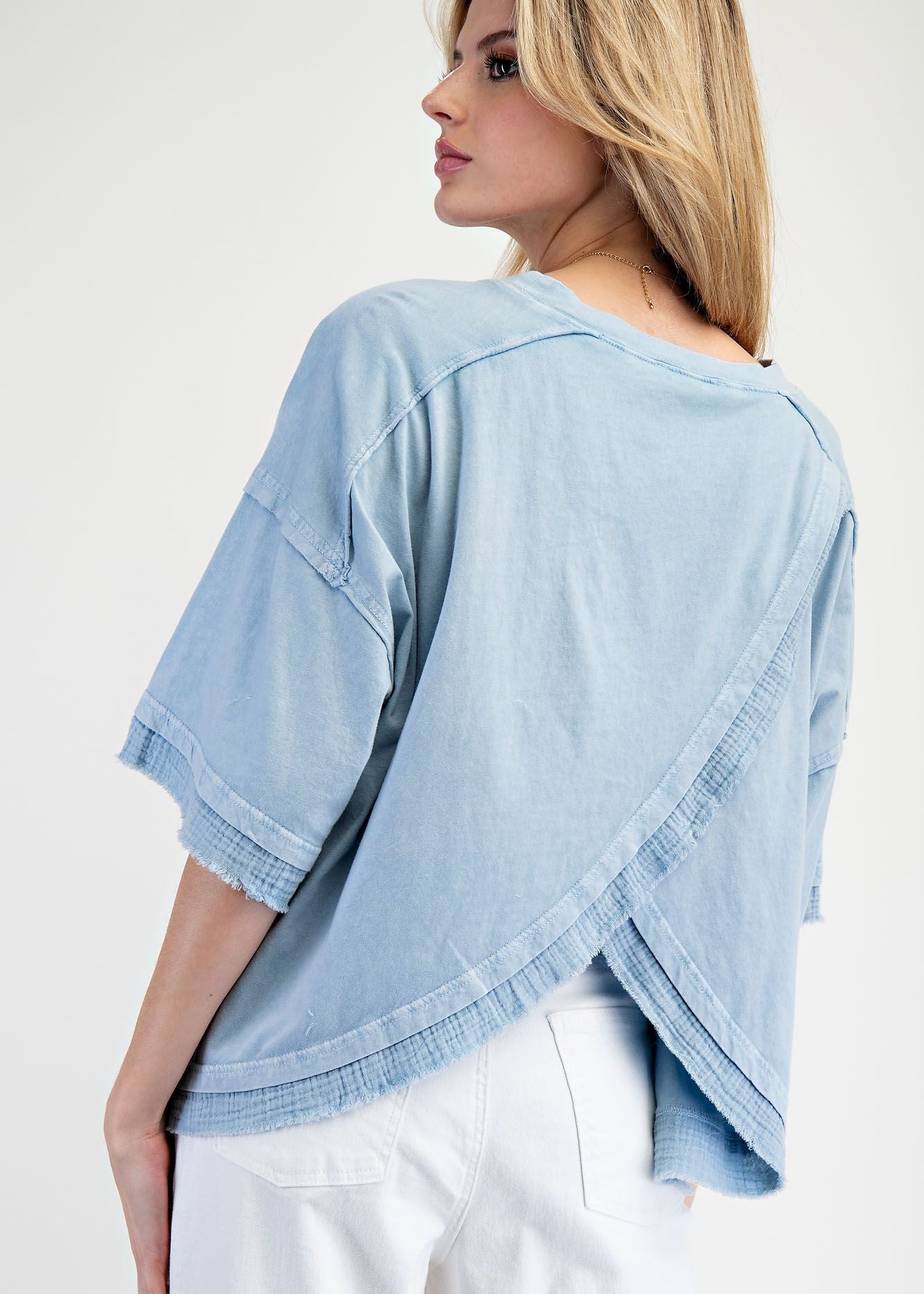 Bow Print Mineral Washed Cotton Knit Top by Easel - Cotton Blue-Apparel-Easel-LouisGeorge Boutique, Women’s Fashion Boutique Located in Trussville, Alabama