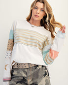 Stripe Mix Patchwork Pullover - Ecru - Plus/Regular-Apparel-Easel-LouisGeorge Boutique, Women’s Fashion Boutique Located in Trussville, Alabama