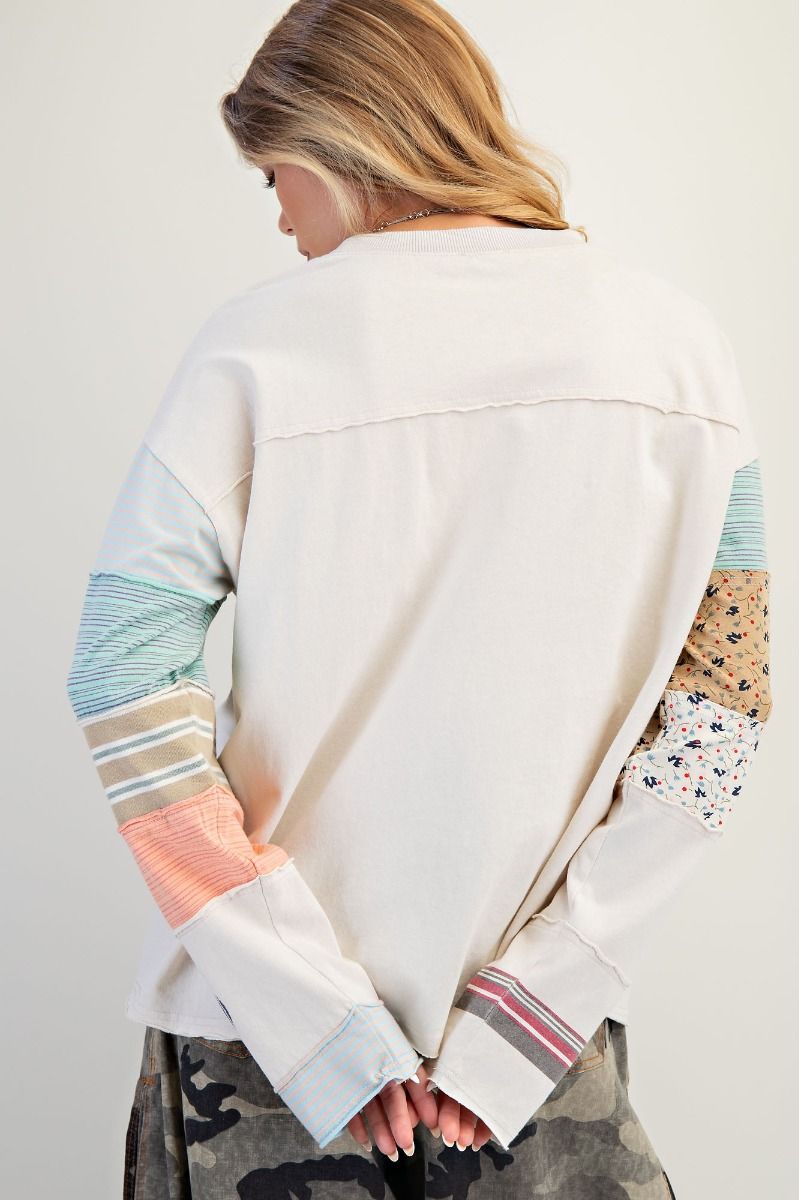 Stripe Mix Patchwork Pullover - Ecru - Plus/Regular-Apparel-Easel-LouisGeorge Boutique, Women’s Fashion Boutique Located in Trussville, Alabama