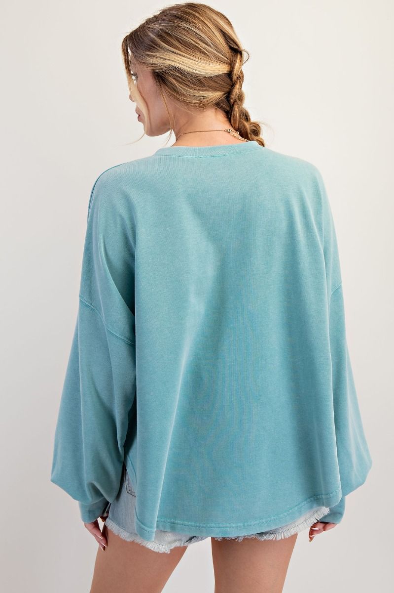 Leopard Star Patch Mineral Washed Knit Top - Faded Teal - Plus/Regular-Apparel-Easel-LouisGeorge Boutique, Women’s Fashion Boutique Located in Trussville, Alabama