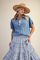 Washed Denim Top-Apparel-Easel-LouisGeorge Boutique, Women’s Fashion Boutique Located in Trussville, Alabama