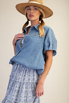 Washed Denim Top-Apparel-Easel-LouisGeorge Boutique, Women’s Fashion Boutique Located in Trussville, Alabama