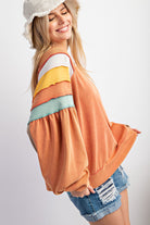 Terry Knit Mineral Washed Pullover with Color Block Sleeves by Easel - Plus/Regular - Chai Tea-Apparel-Easel-LouisGeorge Boutique, Women’s Fashion Boutique Located in Trussville, Alabama