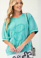 Daisy Patch Mineral Wash Pullover by Easel - Atlantis Green - Plus/Regular-Apparel-Easel-LouisGeorge Boutique, Women’s Fashion Boutique Located in Trussville, Alabama