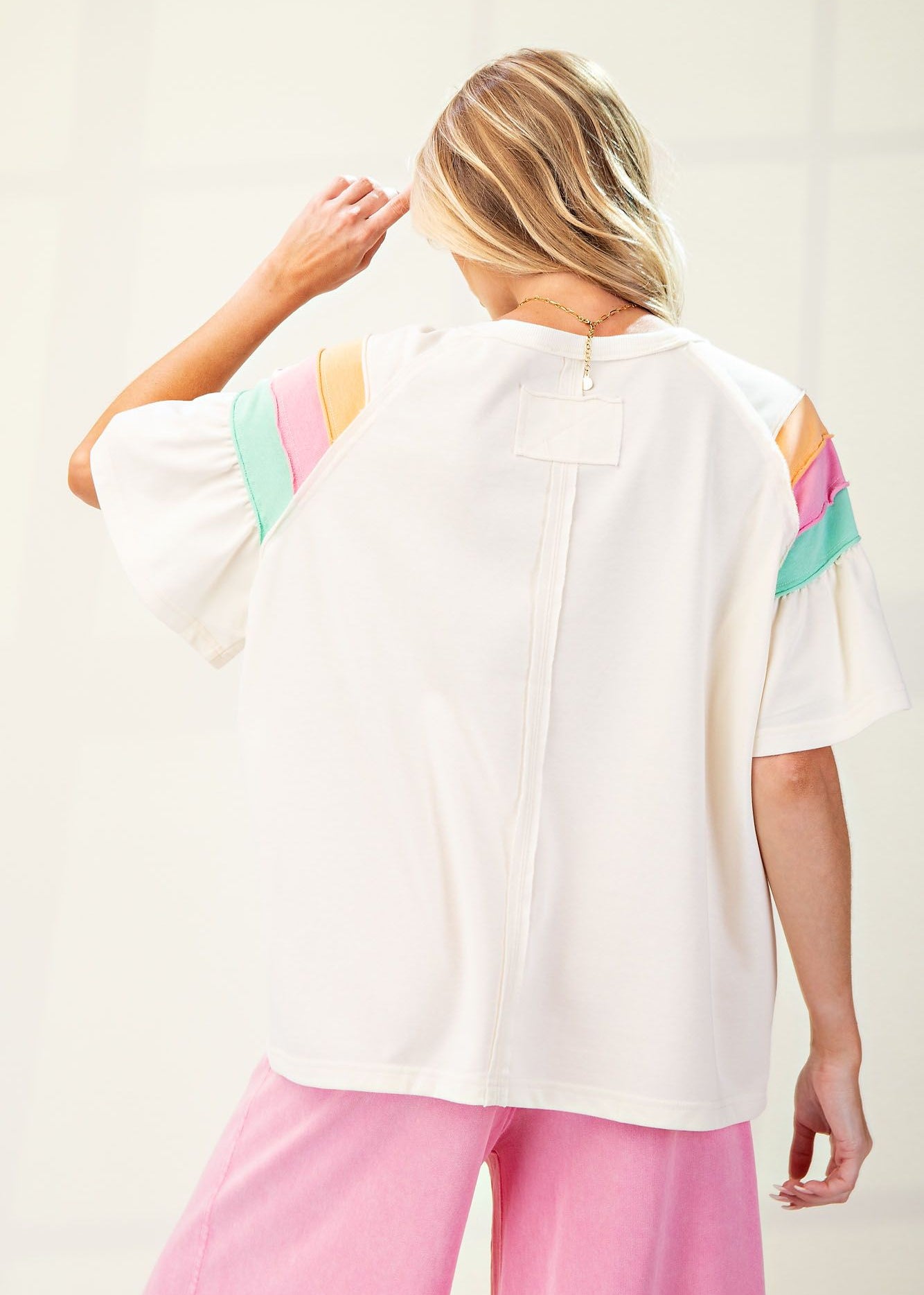 Color Block Ruffle Sleeves Top by Easel - Ivory - Plus/Regular-Apparel-Easel-LouisGeorge Boutique, Women’s Fashion Boutique Located in Trussville, Alabama