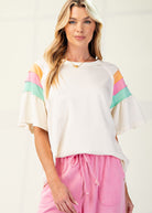 Color Block Ruffle Sleeves Top by Easel - Ivory - Plus/Regular-Apparel-Easel-LouisGeorge Boutique, Women’s Fashion Boutique Located in Trussville, Alabama