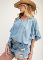 Washed Chambray Top by Easel - Light Denim - Plus/Regular-Apparel-Easel-LouisGeorge Boutique, Women’s Fashion Boutique Located in Trussville, Alabama