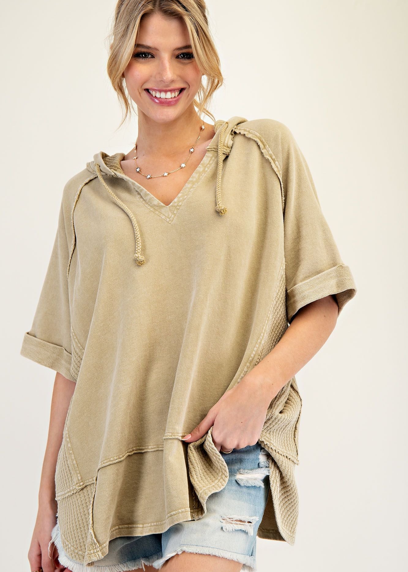 Terry Knit Mineral Washed Hoodie Pullover by Easel - Olive Sage - Plus/Regular-Apparel-Easel-LouisGeorge Boutique, Women’s Fashion Boutique Located in Trussville, Alabama