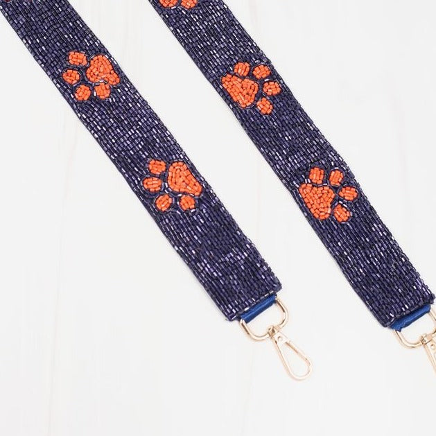 Navy & Orange Paw Print Beaded Crossbody Strap-Crossbody Beaded Strap-LouisGeorge Boutique-LouisGeorge Boutique, Women’s Fashion Boutique Located in Trussville, Alabama