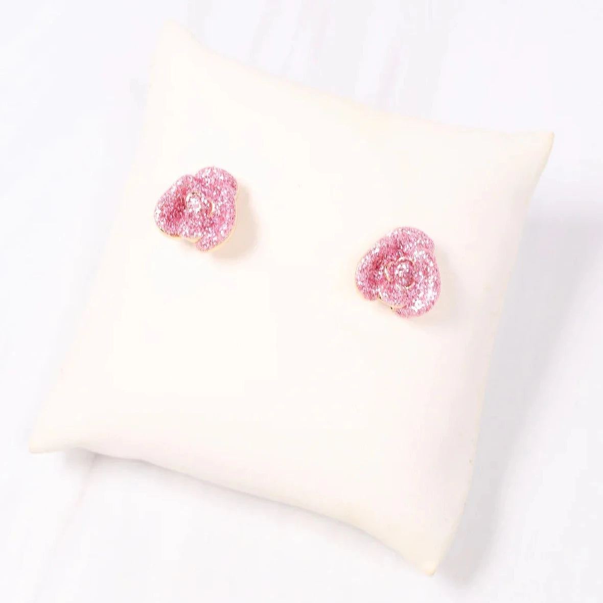 Pink Glitter Rose Earrings-Earrings-Caroline Hill-LouisGeorge Boutique, Women’s Fashion Boutique Located in Trussville, Alabama