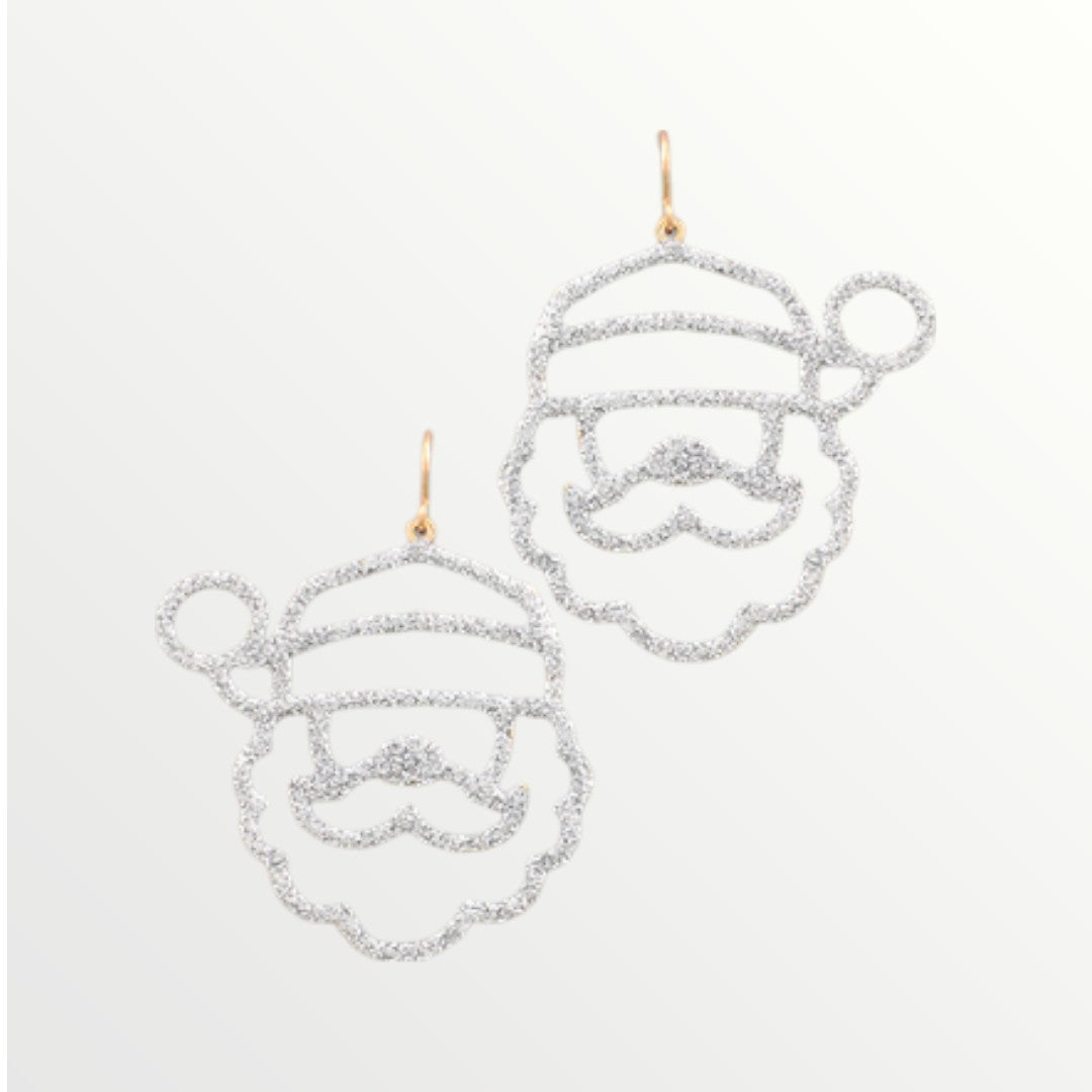 Silver Glitter Santa Earrings-Earrings-LouisGeorge Boutique-LouisGeorge Boutique, Women’s Fashion Boutique Located in Trussville, Alabama