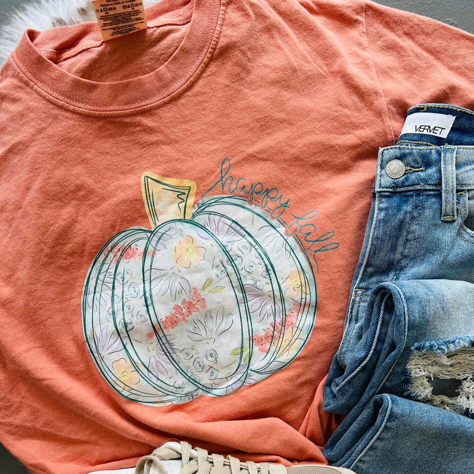 Happy Fall Pumpkin Comfort Colors Short Sleeve Tee - Terracotta-Graphic Tee-LouisGeorge Boutique-LouisGeorge Boutique, Women’s Fashion Boutique Located in Trussville, Alabama