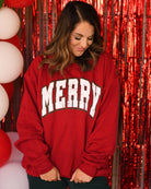 Arched Merry Sweatshirt - Antique Red - Plus/Regular-Graphic Tee-LouisGeorge Boutique-LouisGeorge Boutique, Women’s Fashion Boutique Located in Trussville, Alabama