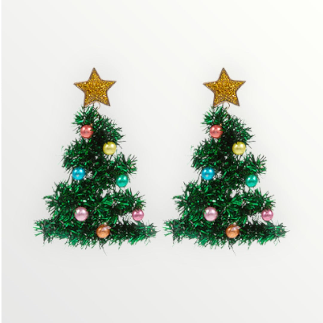 Green Tinsel Christmas Tree Earrings-Earrings-LouisGeorge Boutique-LouisGeorge Boutique, Women’s Fashion Boutique Located in Trussville, Alabama