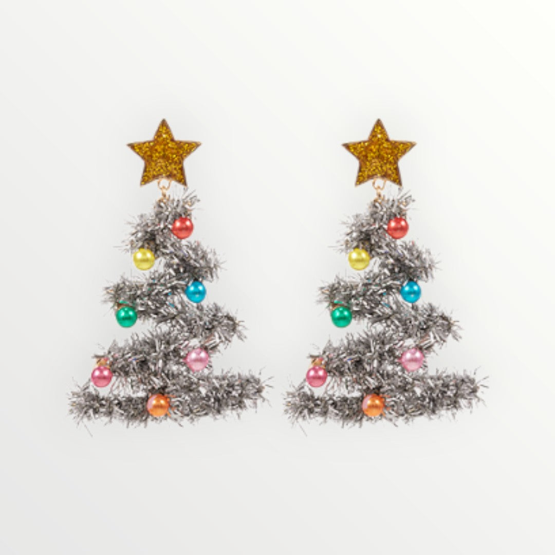 Silver Tinsel Christmas Tree Earrings-Earrings-LouisGeorge Boutique-LouisGeorge Boutique, Women’s Fashion Boutique Located in Trussville, Alabama
