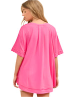 French Terry Henley Top - Hot Pink - Plus/Regular-Apparel-Andree by Unit-LouisGeorge Boutique, Women’s Fashion Boutique Located in Trussville, Alabama