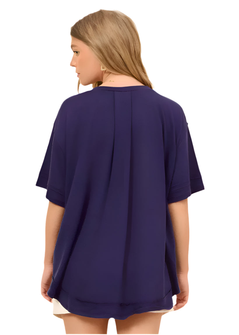 French Terry Henley Top - Navy - Plus/Regular-Apparel-Andree by Unit-LouisGeorge Boutique, Women’s Fashion Boutique Located in Trussville, Alabama