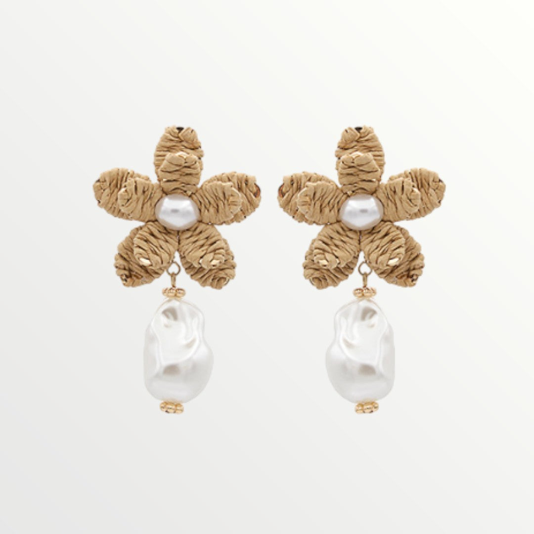 Raffia Flower Pearl Drop Earrings-Earrings-LouisGeorge Boutique-LouisGeorge Boutique, Women’s Fashion Boutique Located in Trussville, Alabama