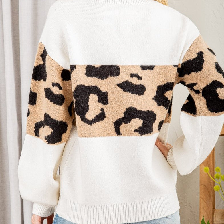 Lush Ivory Color Block Leopard Sweater - Plus/Regular-Sweater-Heimish-LouisGeorge Boutique, Women’s Fashion Boutique Located in Trussville, Alabama