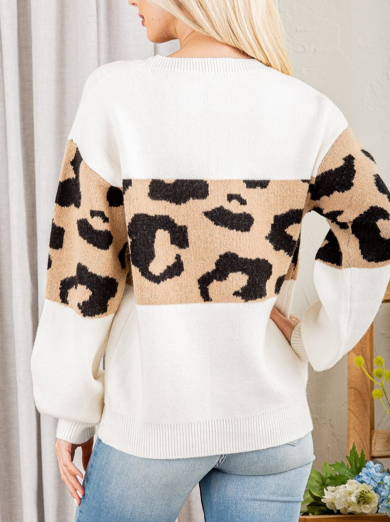 Lush Ivory Color Block Leopard Sweater - Plus/Regular-Sweater-Heimish-LouisGeorge Boutique, Women’s Fashion Boutique Located in Trussville, Alabama