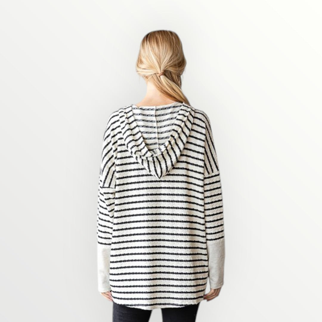 Cream & Black Striped Pullover Hoodie - Plus/Regular-Apparel-Heimish-LouisGeorge Boutique, Women’s Fashion Boutique Located in Trussville, Alabama