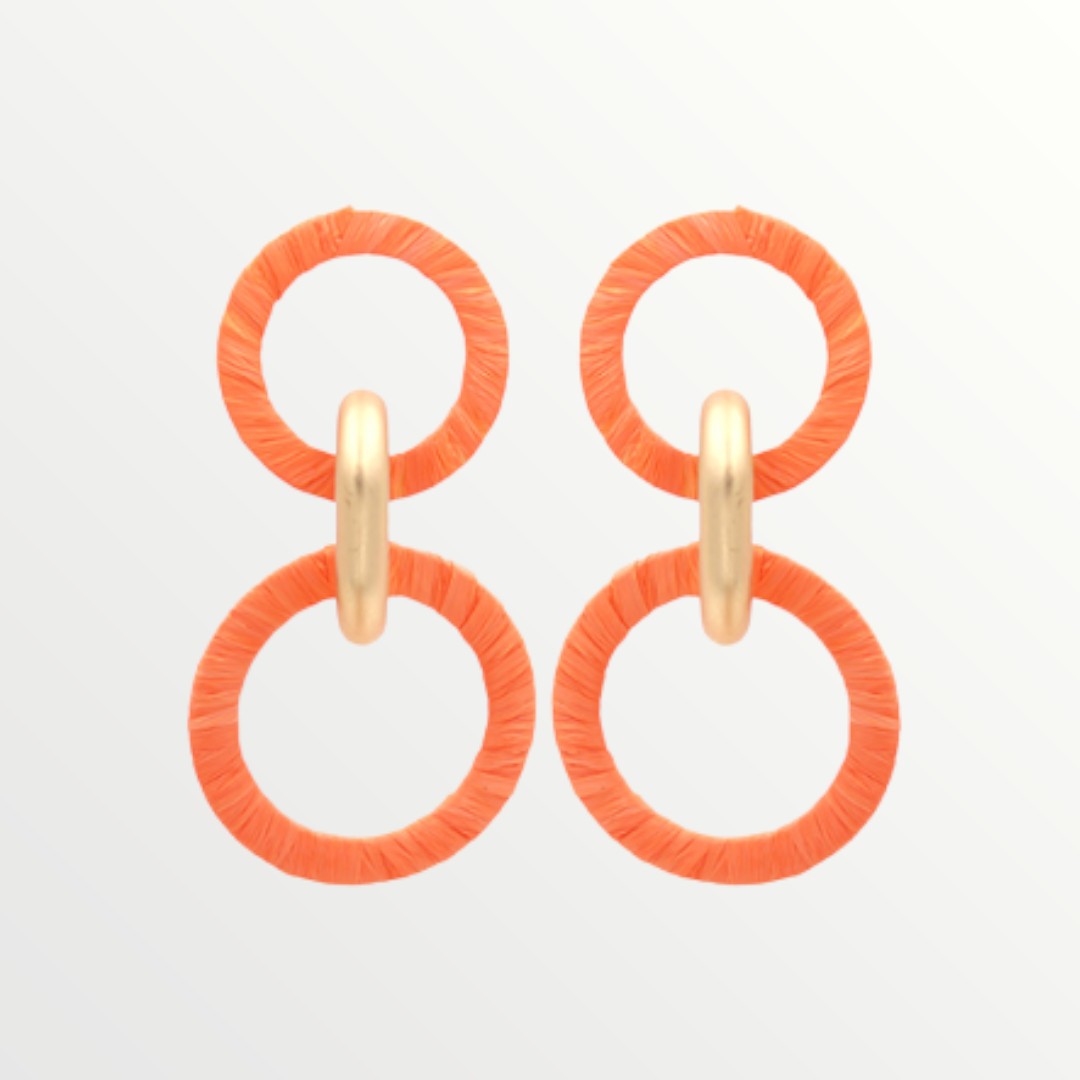 Orange Raffia & Gold Link Earrings-Earrings-LouisGeorge Boutique-LouisGeorge Boutique, Women’s Fashion Boutique Located in Trussville, Alabama