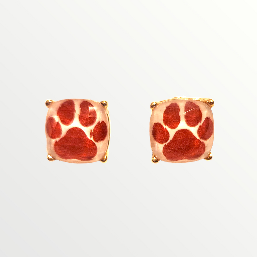 Red & White Paw Print Studs-Earrings-LouisGeorge Boutique-LouisGeorge Boutique, Women’s Fashion Boutique Located in Trussville, Alabama