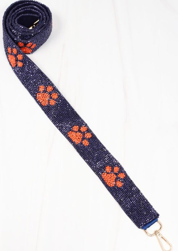 Navy & Orange Paw Print Beaded Crossbody Strap-Crossbody Beaded Strap-LouisGeorge Boutique-LouisGeorge Boutique, Women’s Fashion Boutique Located in Trussville, Alabama