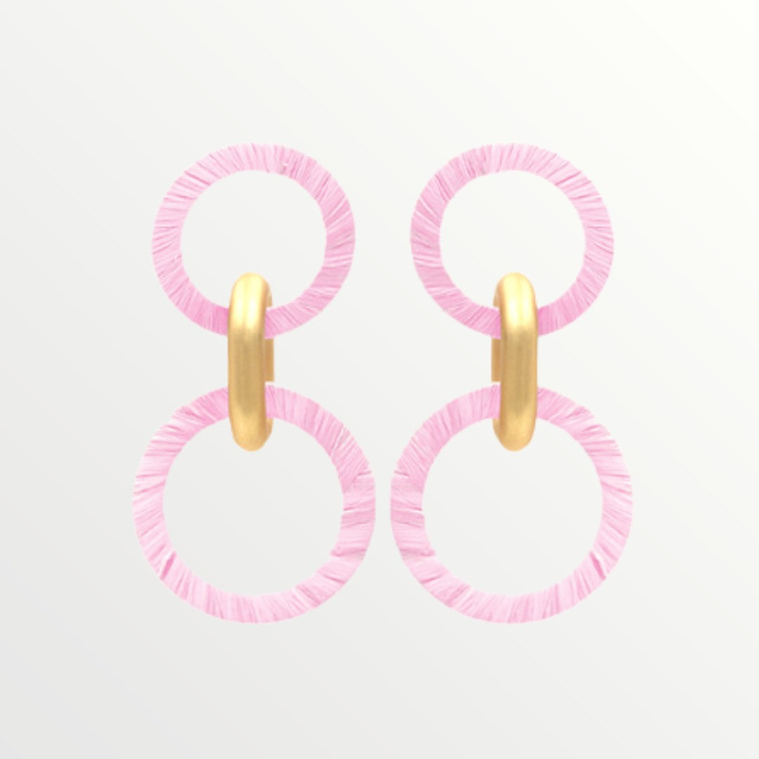 Pink Raffia & Gold Link Earrings-Earrings-LouisGeorge Boutique-LouisGeorge Boutique, Women’s Fashion Boutique Located in Trussville, Alabama