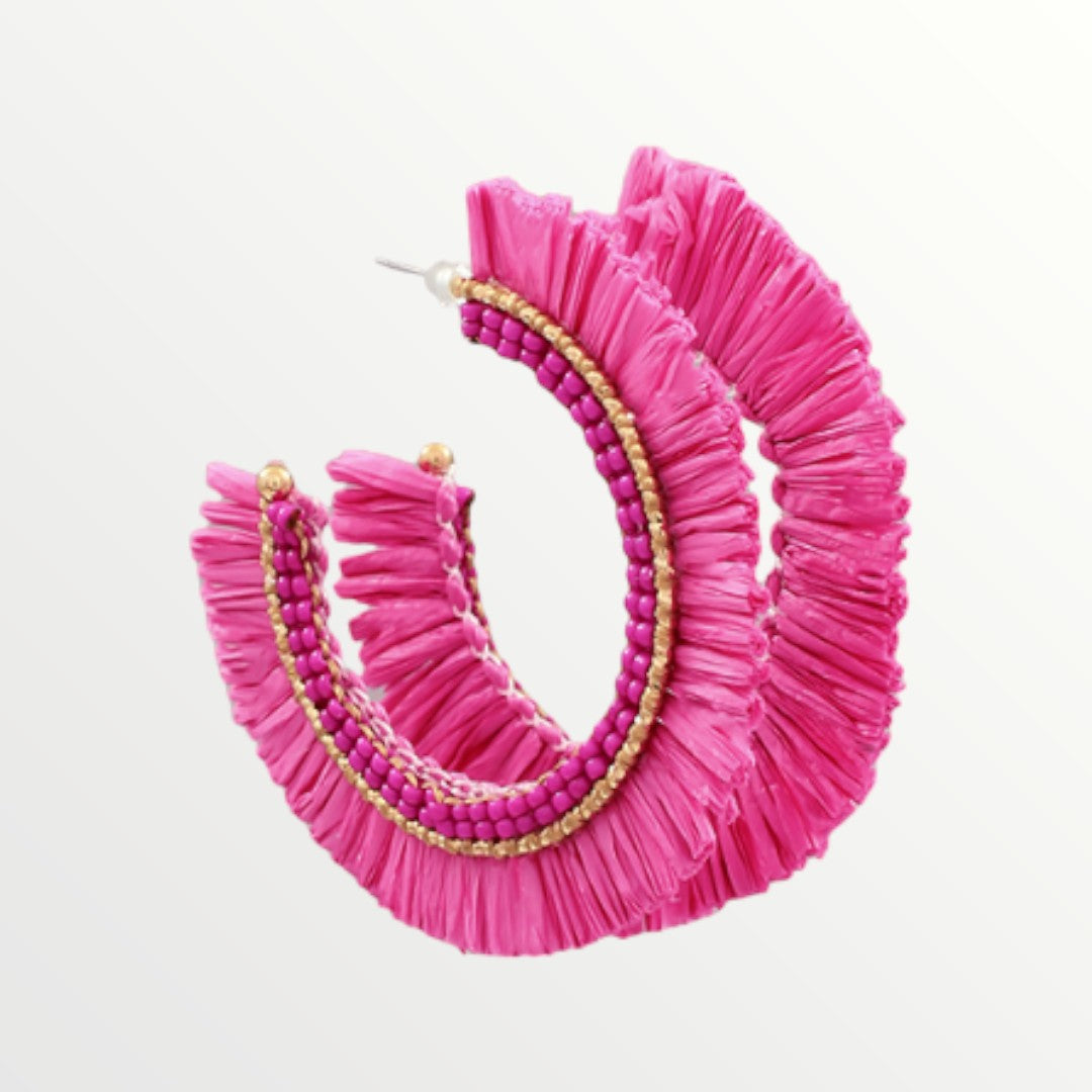 Hot Pink Raffia Hoops-Earrings-LouisGeorge Boutique-LouisGeorge Boutique, Women’s Fashion Boutique Located in Trussville, Alabama