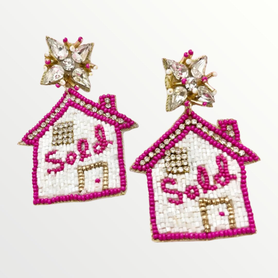 Pink Home Sold Beaded Earrings-Earrings-LouisGeorge Boutique-LouisGeorge Boutique, Women’s Fashion Boutique Located in Trussville, Alabama