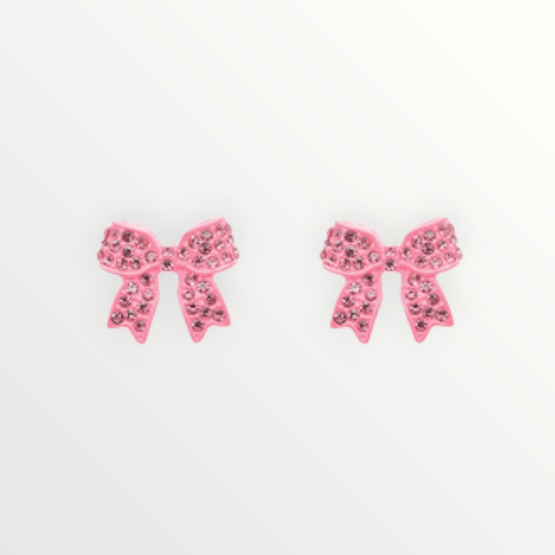 Sparkly Pink Mini Ribbon Bow Earrings-Earrings-LouisGeorge Boutique-LouisGeorge Boutique, Women’s Fashion Boutique Located in Trussville, Alabama