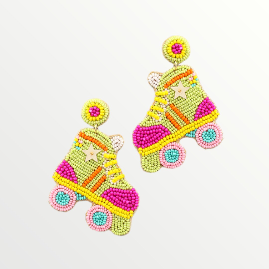 Lime & Pink Roller Skate Beaded Earrings-Earrings-LouisGeorge Boutique-LouisGeorge Boutique, Women’s Fashion Boutique Located in Trussville, Alabama