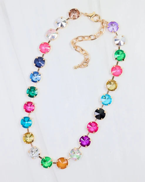 Shalimar Large Rhinestone Necklace Dark Multi-Necklaces-LouisGeorge Boutique-LouisGeorge Boutique, Women’s Fashion Boutique Located in Trussville, Alabama