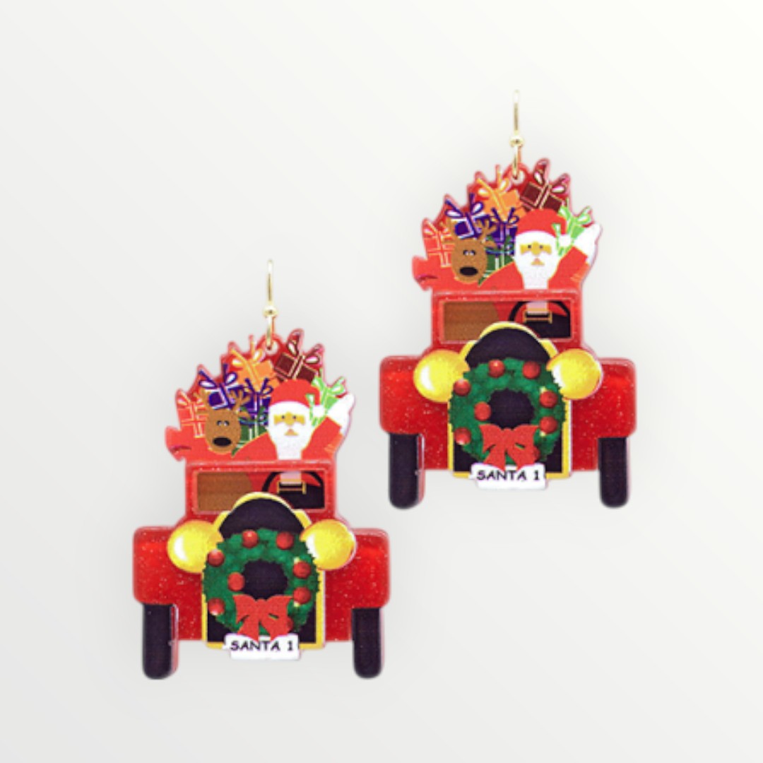 Santa's Truck Acrylic Earrings-Earrings-LouisGeorge Boutique-LouisGeorge Boutique, Women’s Fashion Boutique Located in Trussville, Alabama