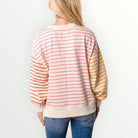 Multi Striped French Terry Top by White Birch - Plus/Regular - Pink Combo-Sweater-White Birch-LouisGeorge Boutique, Women’s Fashion Boutique Located in Trussville, Alabama