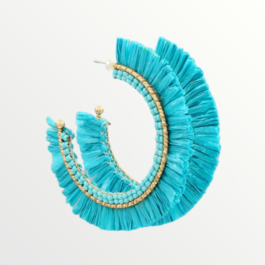 Turquoise Raffia Hoops-Earrings-LouisGeorge Boutique-LouisGeorge Boutique, Women’s Fashion Boutique Located in Trussville, Alabama