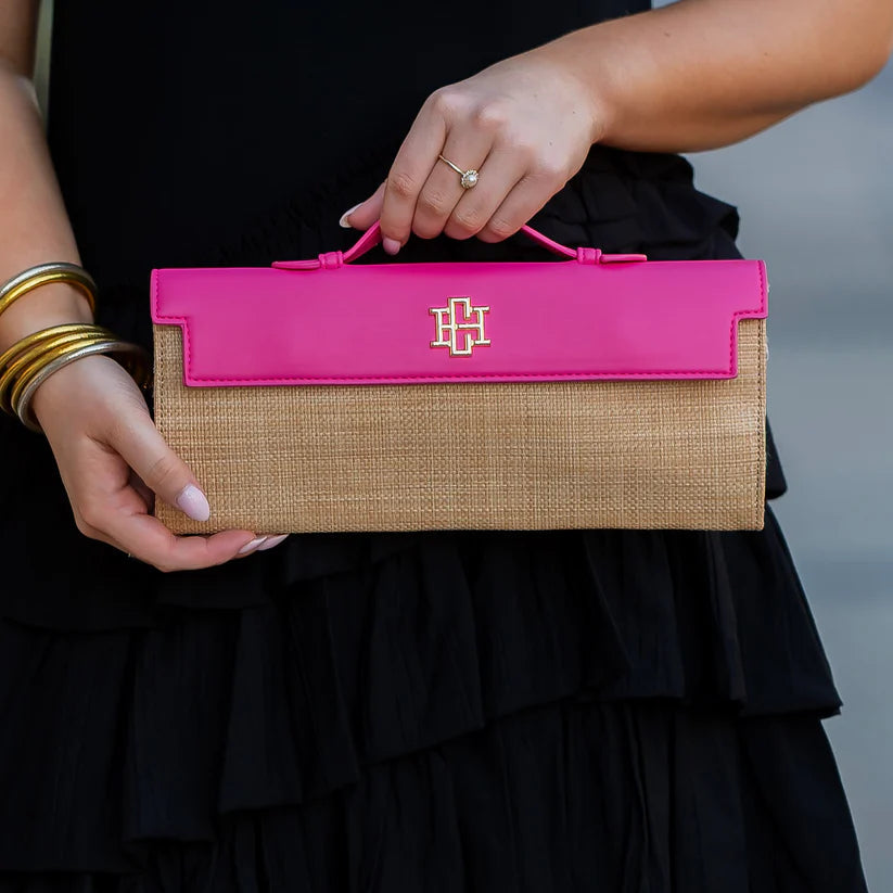 Betty Clutch Natural Hot Pink-Handbags-Caroline Hill-LouisGeorge Boutique, Women’s Fashion Boutique Located in Trussville, Alabama