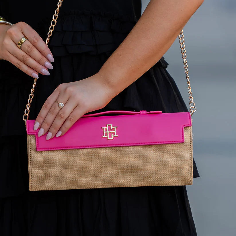 Betty Clutch Natural Hot Pink-Handbags-Caroline Hill-LouisGeorge Boutique, Women’s Fashion Boutique Located in Trussville, Alabama