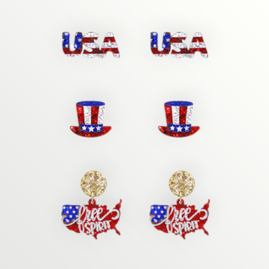 Patriotic Trio Set Earrings-Earrings-LouisGeorge Boutique-LouisGeorge Boutique, Women’s Fashion Boutique Located in Trussville, Alabama