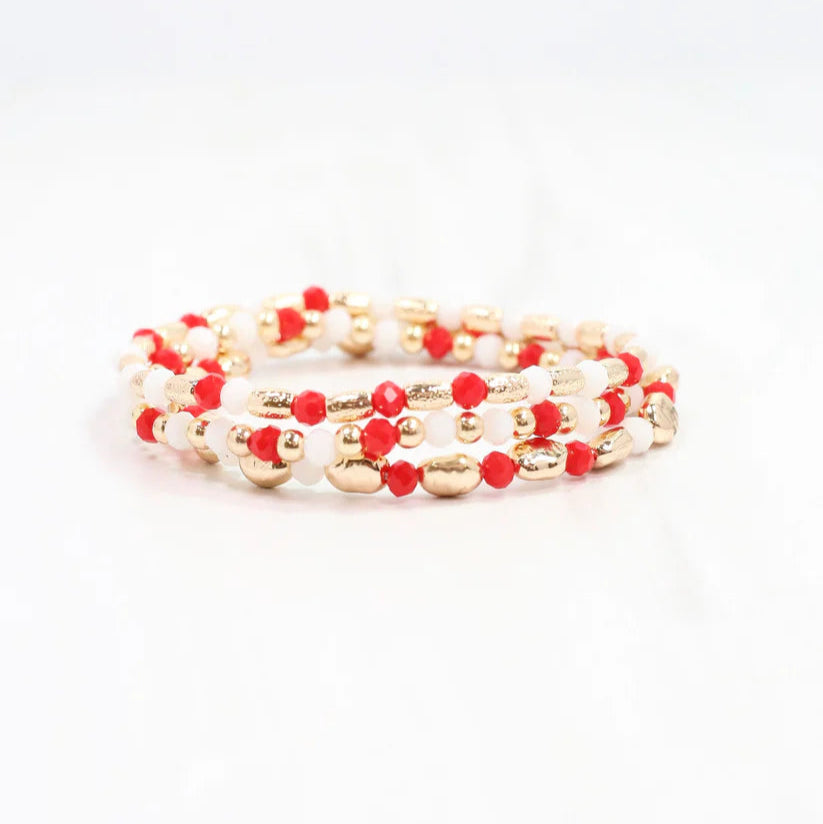 Spirit Beaded Bracelet Set Red & White-Bracelet-Caroline Hill-LouisGeorge Boutique, Women’s Fashion Boutique Located in Trussville, Alabama