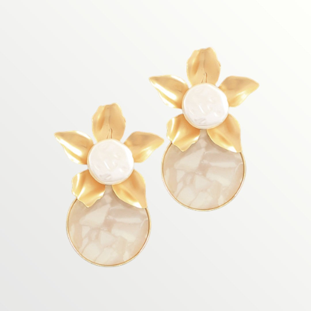 White & Gold Flower Drop Earrings-Earrings-LouisGeorge Boutique-LouisGeorge Boutique, Women’s Fashion Boutique Located in Trussville, Alabama
