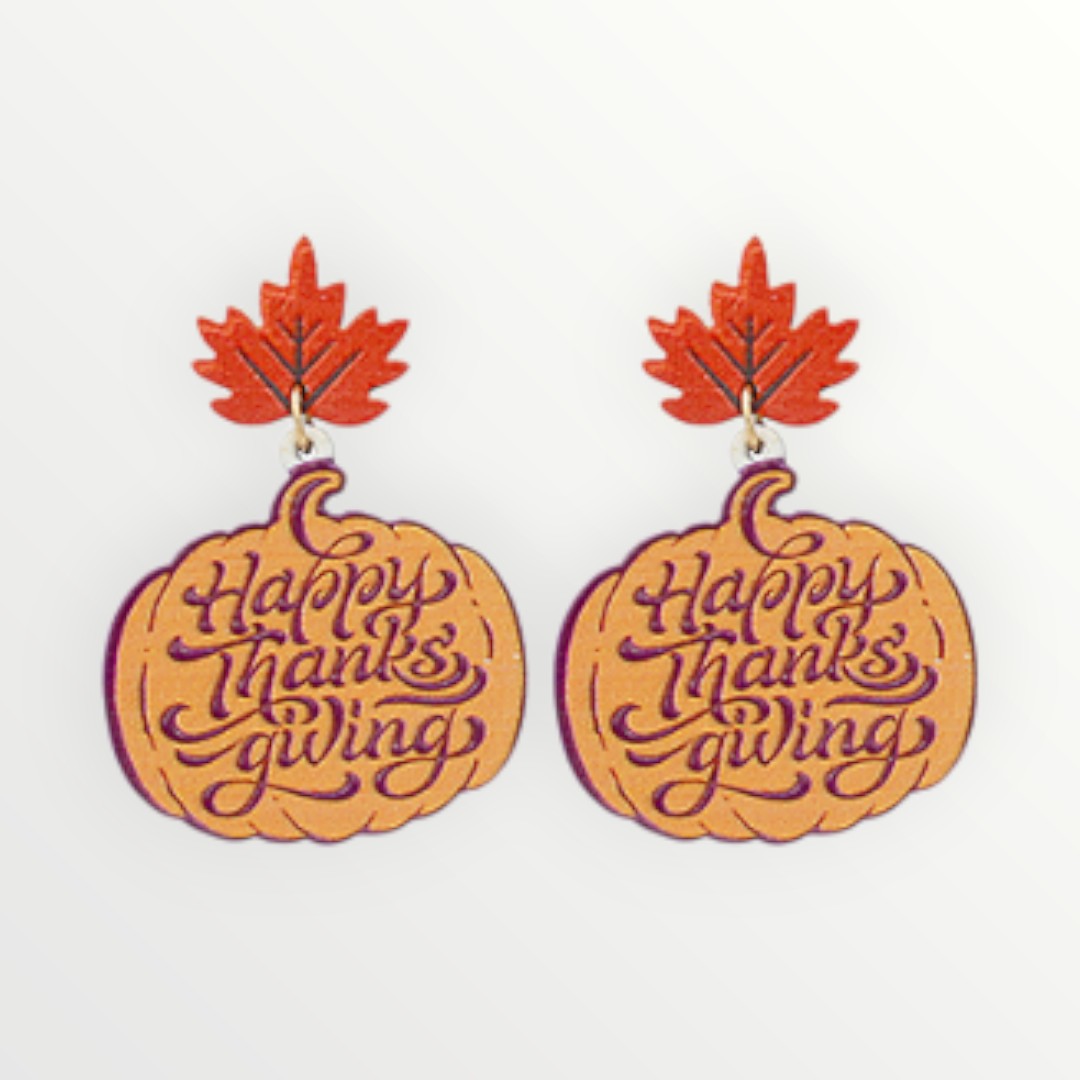 Happy Thanksgiving Pumpkin Earrings-Earrings-LouisGeorge Boutique-LouisGeorge Boutique, Women’s Fashion Boutique Located in Trussville, Alabama