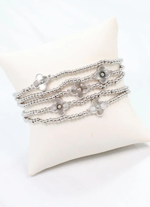 Branden Clover Bracelet Set Silver-Bracelet-Caroline Hill-LouisGeorge Boutique, Women’s Fashion Boutique Located in Trussville, Alabama