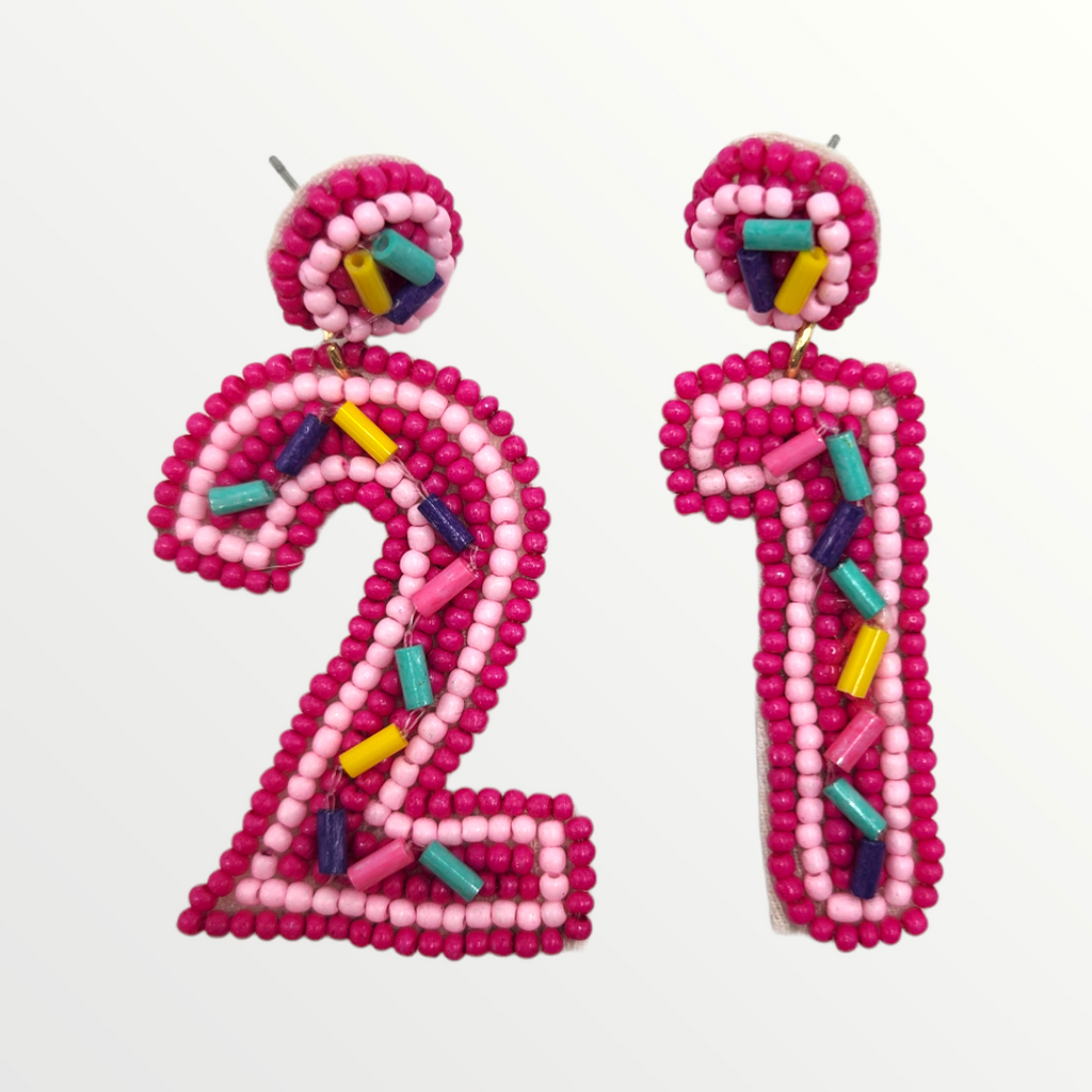 Happy 21st Birthday Beaded Earring-Earrings-Caroline Hill-LouisGeorge Boutique, Women’s Fashion Boutique Located in Trussville, Alabama