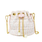 Tweed Drawstring Bag - White/Pink-Handbags-Tiny Treats and ZOMI GEMS-LouisGeorge Boutique, Women’s Fashion Boutique Located in Trussville, Alabama