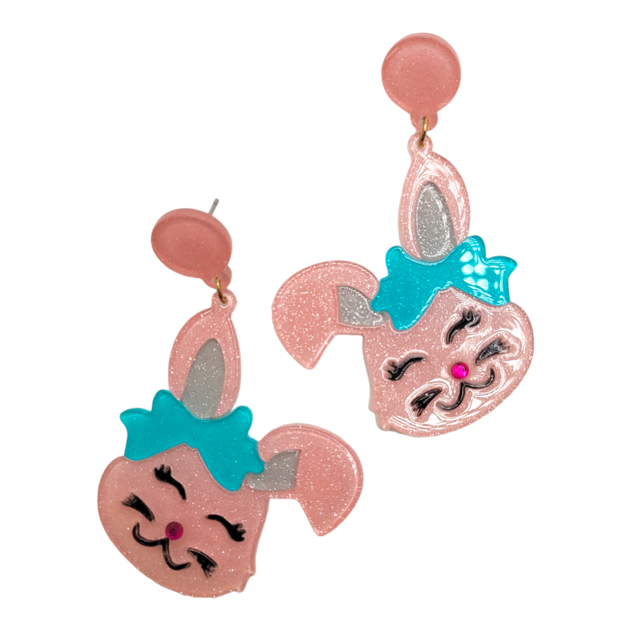 Pink Bunny & Bow Acrylic Earrings-Earrings-LouisGeorge Boutique-LouisGeorge Boutique, Women’s Fashion Boutique Located in Trussville, Alabama